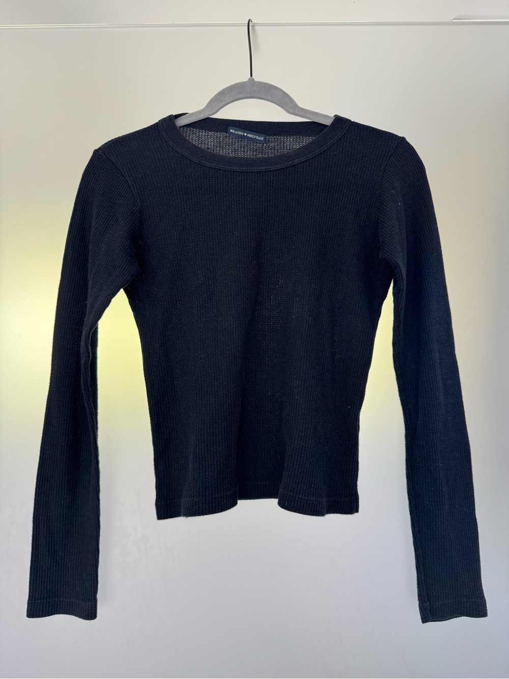 Brandy Melville Navy Blue Long-Sleeve Waffle Knit Top 1 OD